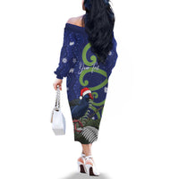 Personalized New Zealand Pukeko Christmas Family Matching Off The Shoulder Long Sleeve Dress and Hawaiian Shirt Meri Kirihimete Taniko Ponga Koru Blue LT14 - Polynesian Pride
