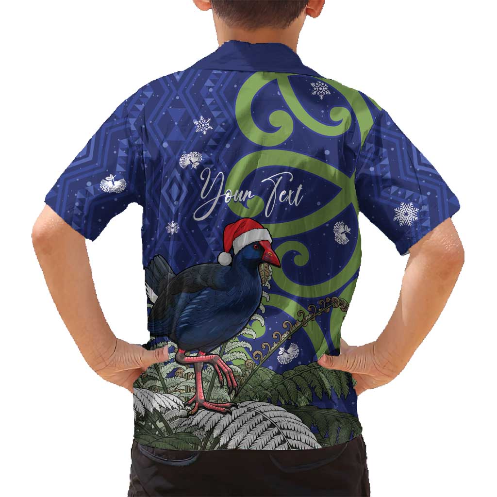 Personalized New Zealand Pukeko Christmas Family Matching Off Shoulder Maxi Dress and Hawaiian Shirt Meri Kirihimete Taniko Ponga Koru Blue LT14 - Polynesian Pride