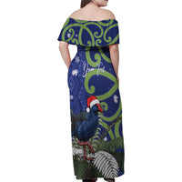 Personalized New Zealand Pukeko Christmas Family Matching Off Shoulder Maxi Dress and Hawaiian Shirt Meri Kirihimete Taniko Ponga Koru Blue LT14 - Polynesian Pride