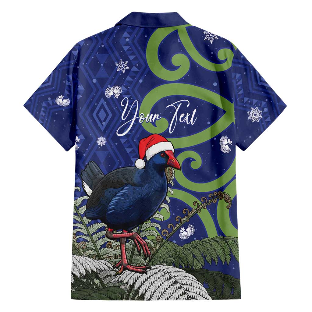 Personalized New Zealand Pukeko Christmas Family Matching Off Shoulder Short Dress and Hawaiian Shirt Meri Kirihimete Taniko Ponga Koru Blue LT14 - Polynesian Pride