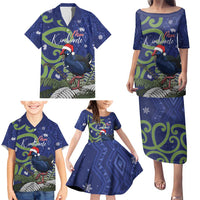 Personalized New Zealand Pukeko Christmas Family Matching Puletasi and Hawaiian Shirt Meri Kirihimete Taniko Ponga Koru Blue LT14 - Polynesian Pride