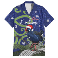 Personalized New Zealand Pukeko Christmas Family Matching Summer Maxi Dress and Hawaiian Shirt Meri Kirihimete Taniko Ponga Koru Blue LT14 Dad's Shirt - Short Sleeve Blue - Polynesian Pride
