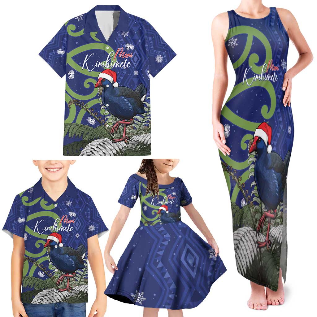 Personalized New Zealand Pukeko Christmas Family Matching Tank Maxi Dress and Hawaiian Shirt Meri Kirihimete Taniko Ponga Koru Blue LT14 - Polynesian Pride