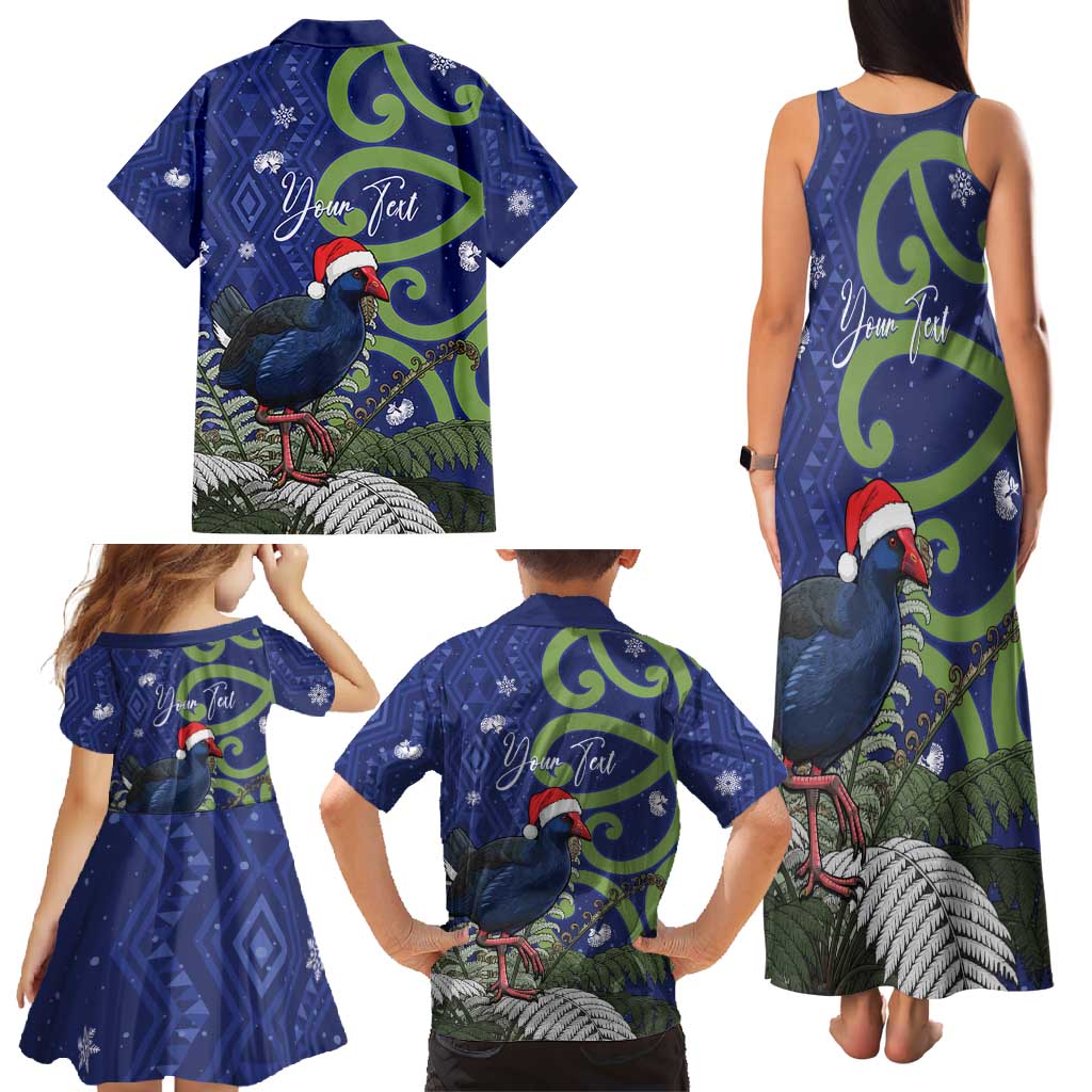 Personalized New Zealand Pukeko Christmas Family Matching Tank Maxi Dress and Hawaiian Shirt Meri Kirihimete Taniko Ponga Koru Blue LT14 - Polynesian Pride
