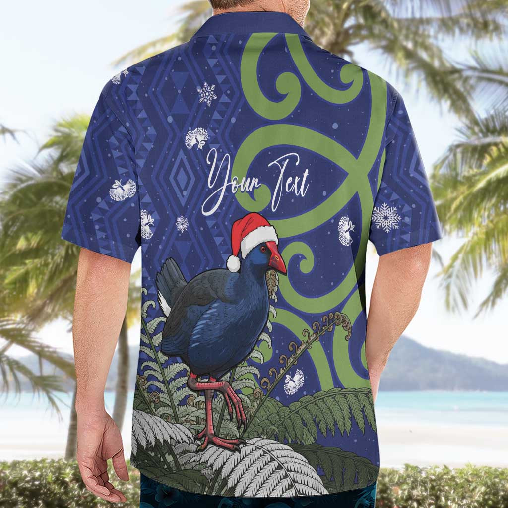 Personalized New Zealand Pukeko Christmas Hawaiian Shirt Meri Kirihimete Taniko Ponga Koru Blue LT14 - Polynesian Pride