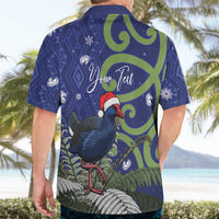 Personalized New Zealand Pukeko Christmas Hawaiian Shirt Meri Kirihimete Taniko Ponga Koru Blue LT14 - Polynesian Pride