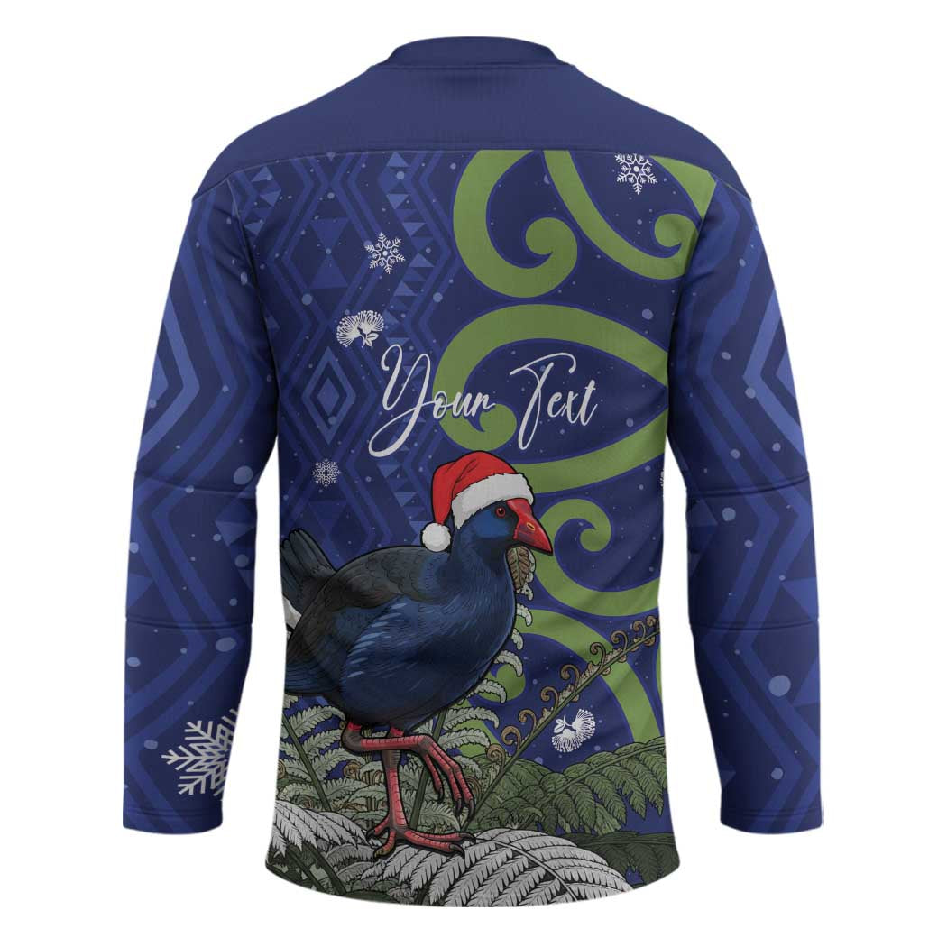 Personalized New Zealand Pukeko Christmas Hockey Jersey Meri Kirihimete Taniko Ponga Koru Blue LT14 - Polynesian Pride