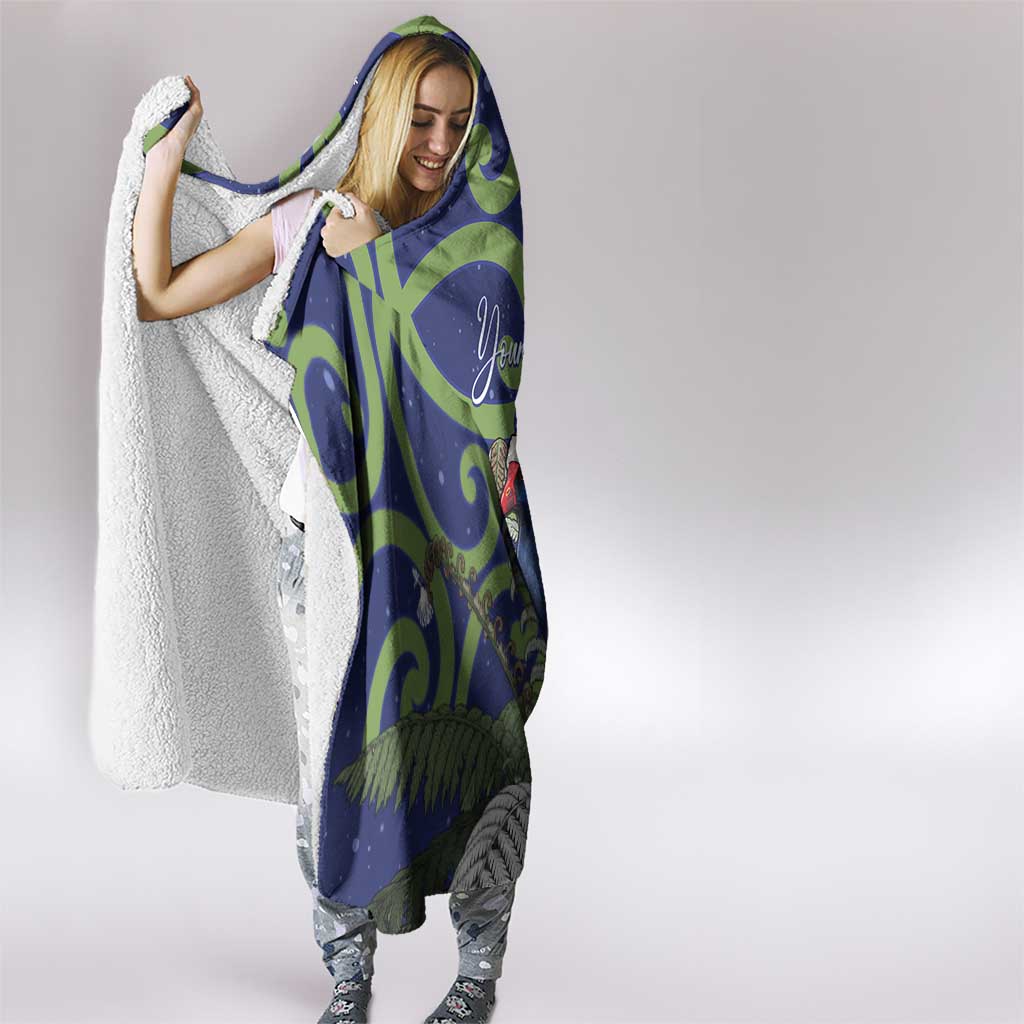 Personalized New Zealand Pukeko Christmas Hooded Blanket Meri Kirihimete Taniko Ponga Koru Blue - Polynesian Pride