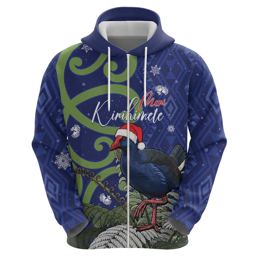 Personalized New Zealand Pukeko Christmas Hoodie Meri Kirihimete Taniko Ponga Koru Blue LT14 - Polynesian Pride