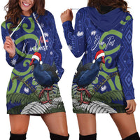 Personalized New Zealand Pukeko Christmas Hoodie Dress Meri Kirihimete Taniko Ponga Koru Blue LT14 - Polynesian Pride