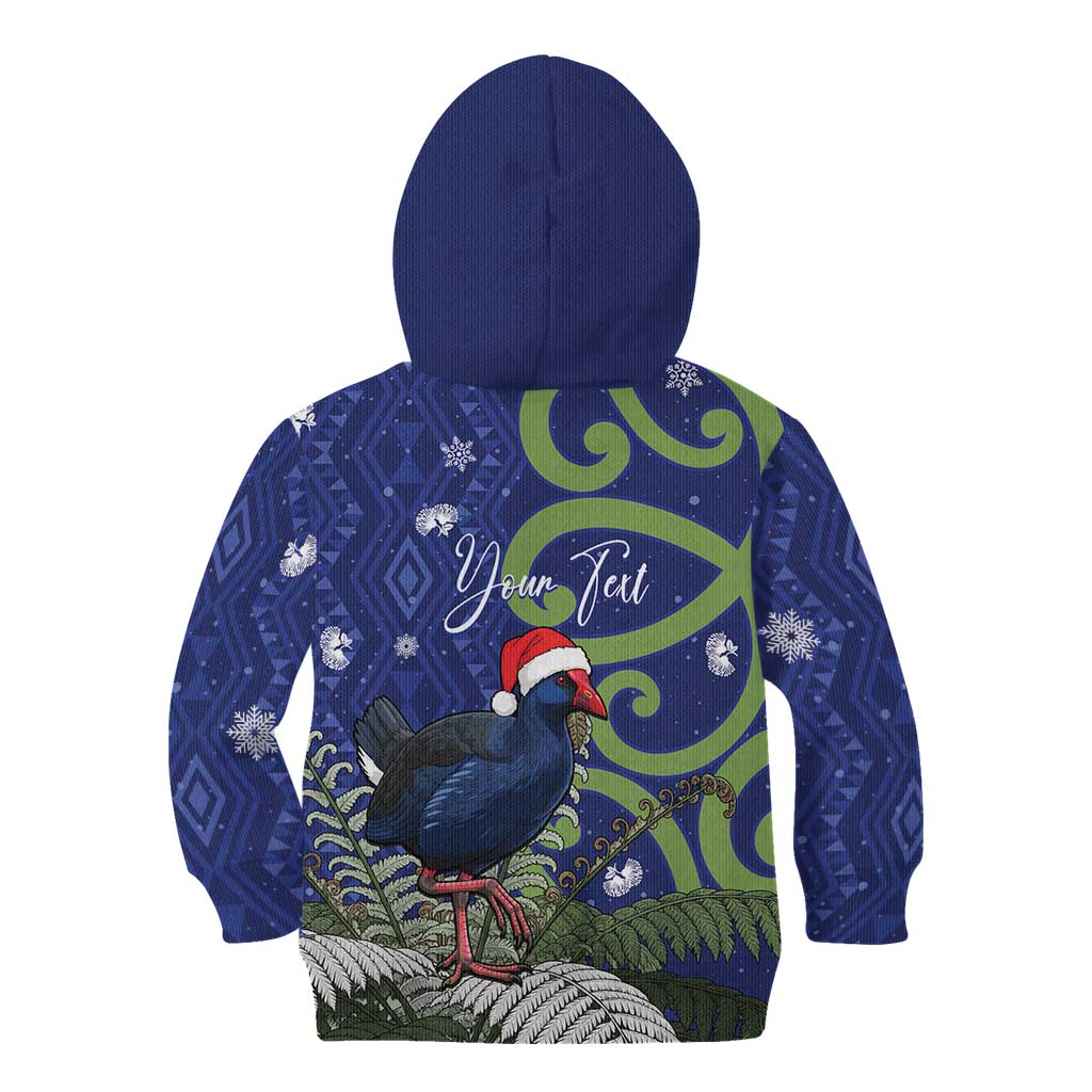 Personalized New Zealand Pukeko Christmas Kid Hoodie Meri Kirihimete Taniko Ponga Koru Blue LT14 - Polynesian Pride