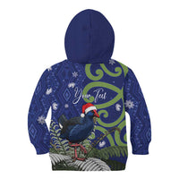 Personalized New Zealand Pukeko Christmas Kid Hoodie Meri Kirihimete Taniko Ponga Koru Blue LT14 - Polynesian Pride