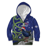 Personalized New Zealand Pukeko Christmas Kid Hoodie Meri Kirihimete Taniko Ponga Koru Blue LT14 Zip Hoodie Blue - Polynesian Pride