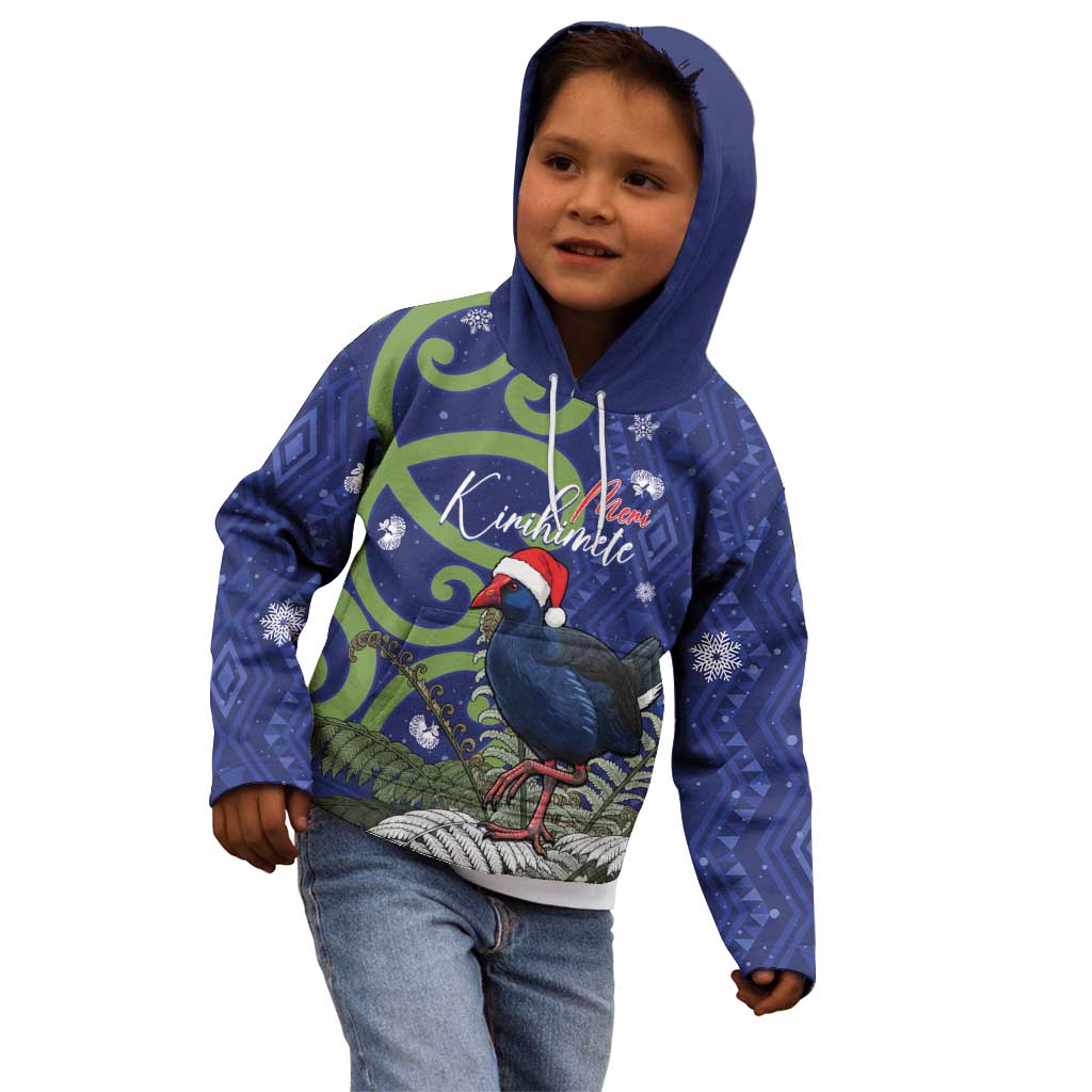 Personalized New Zealand Pukeko Christmas Kid Hoodie Meri Kirihimete Taniko Ponga Koru Blue LT14 - Polynesian Pride