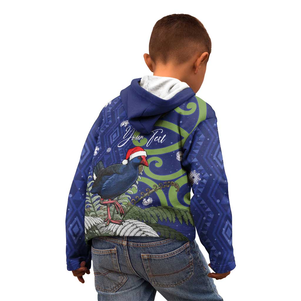 Personalized New Zealand Pukeko Christmas Kid Hoodie Meri Kirihimete Taniko Ponga Koru Blue LT14 - Polynesian Pride