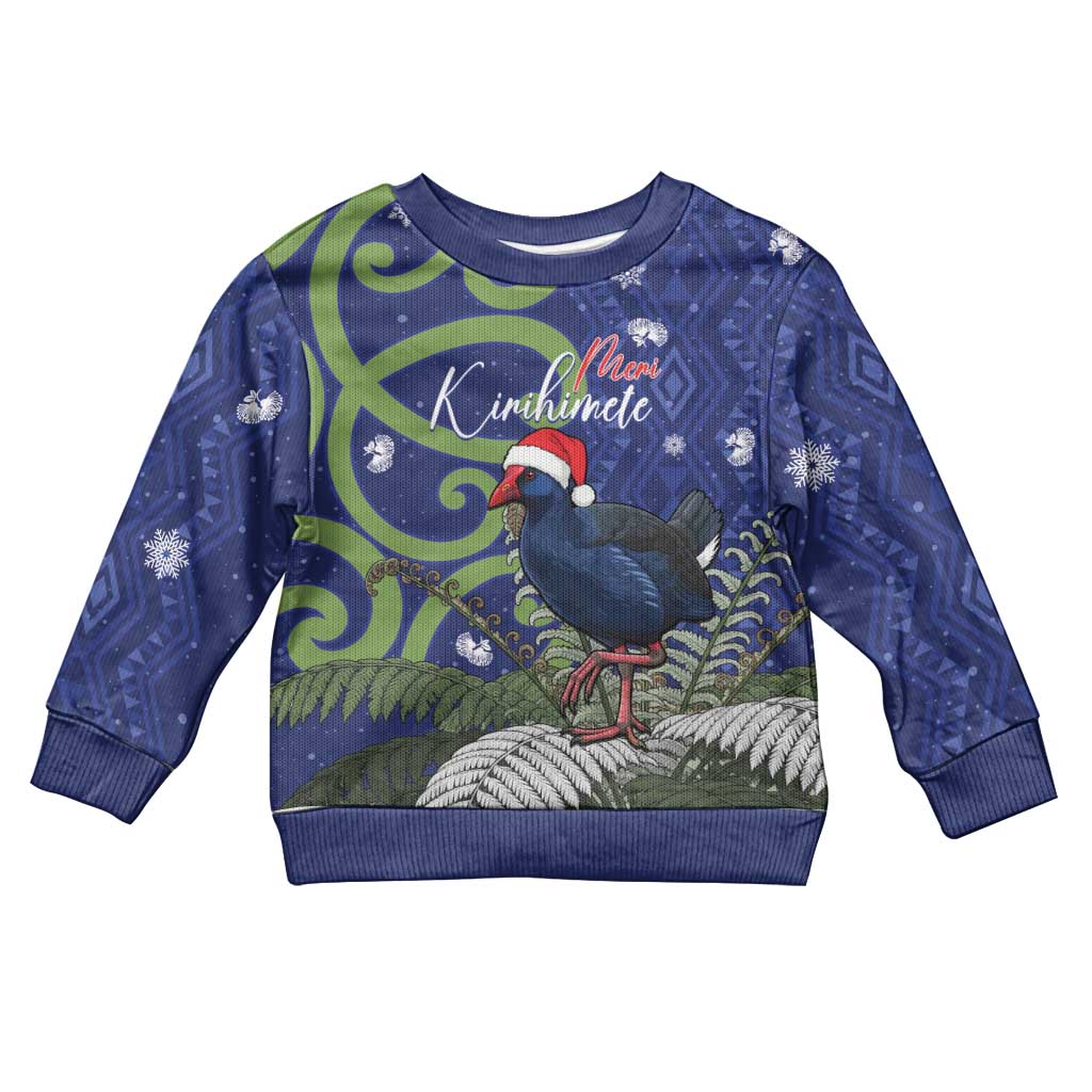 Personalized New Zealand Pukeko Christmas Kid Ugly Christmas Sweater Meri Kirihimete Taniko Ponga Koru Blue LT14 Kid Blue - Polynesian Pride