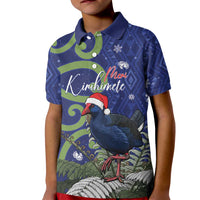 Personalized New Zealand Pukeko Christmas Kid Polo Shirt Meri Kirihimete Taniko Ponga Koru Blue LT14 Kid Blue - Polynesian Pride