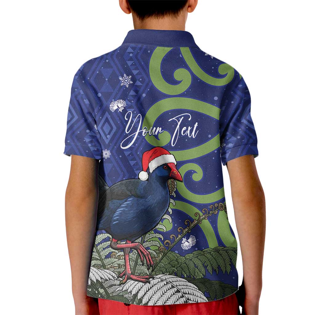 Personalized New Zealand Pukeko Christmas Kid Polo Shirt Meri Kirihimete Taniko Ponga Koru Blue LT14 - Polynesian Pride
