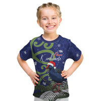 Personalized New Zealand Pukeko Christmas Kid T Shirt Meri Kirihimete Taniko Ponga Koru Blue LT14 Blue - Polynesian Pride