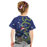 Personalized New Zealand Pukeko Christmas Kid T Shirt Meri Kirihimete Taniko Ponga Koru Blue LT14 - Polynesian Pride
