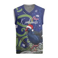 Personalized New Zealand Pukeko Christmas Knitted V-Neck Vest Meri Kirihimete Taniko Ponga Koru Blue LT14 Blue - Polynesian Pride