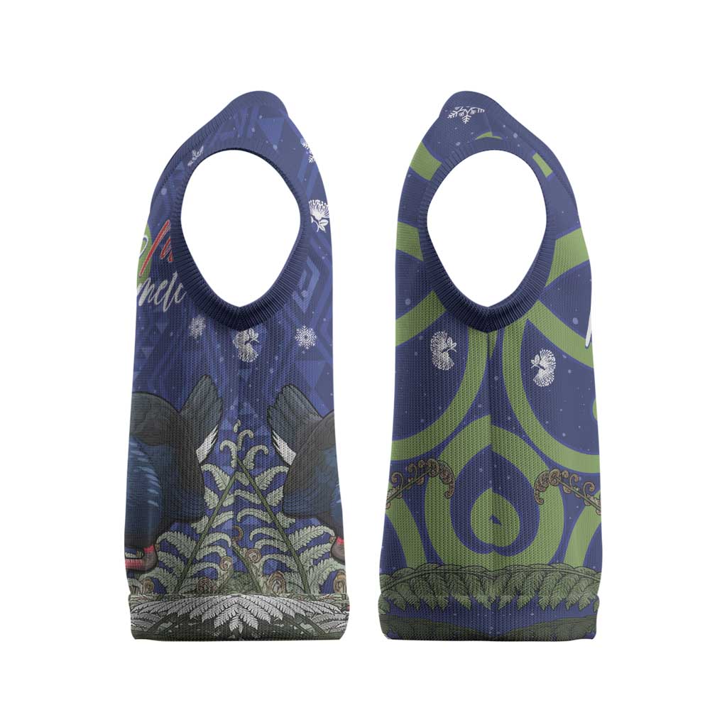 Personalized New Zealand Pukeko Christmas Knitted V-Neck Vest Meri Kirihimete Taniko Ponga Koru Blue LT14 - Polynesian Pride
