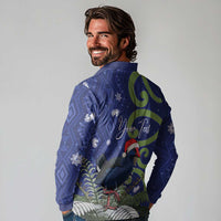 Personalized New Zealand Pukeko Christmas Long Sleeve Polo Shirt Meri Kirihimete Taniko Ponga Koru Blue LT14 - Polynesian Pride