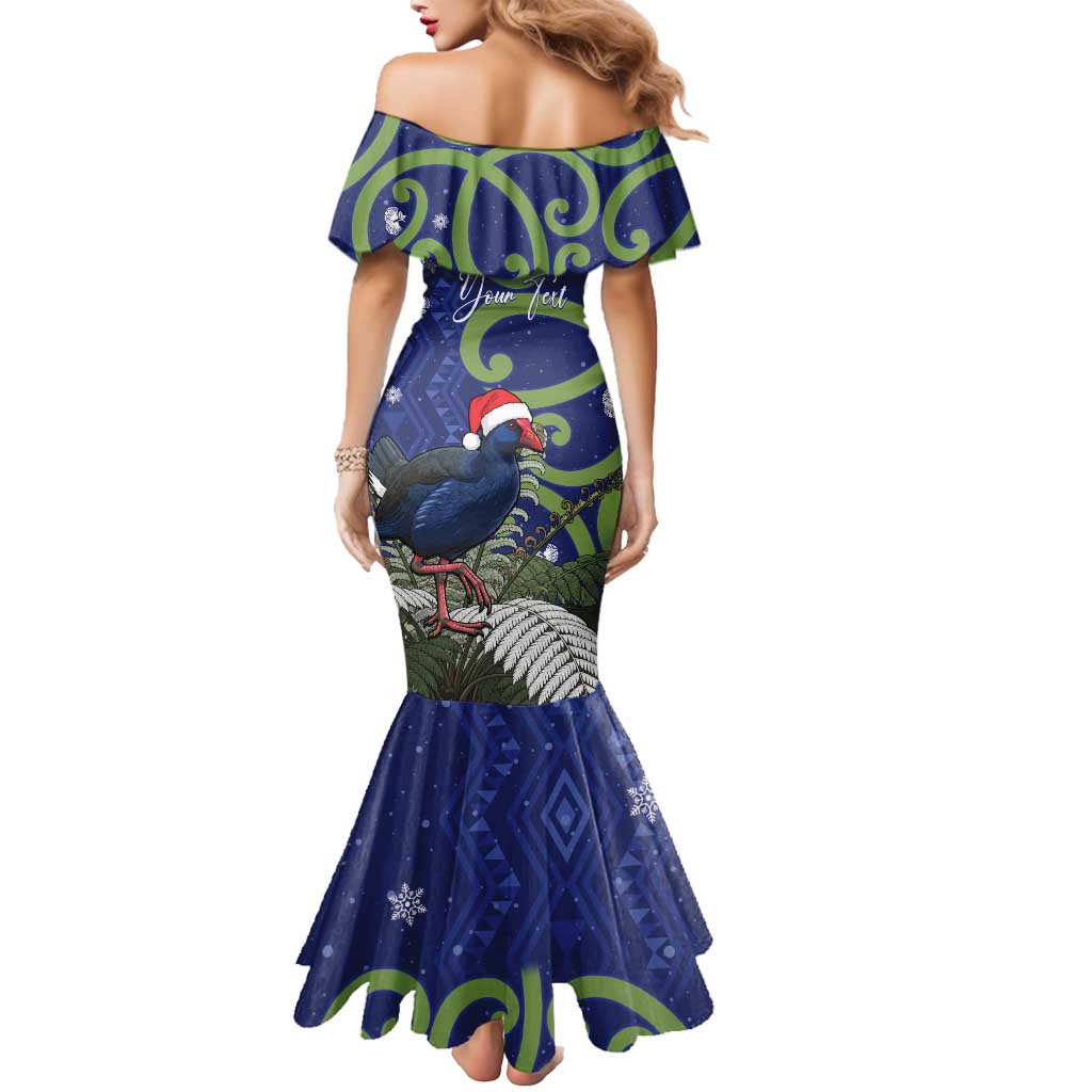 Personalized New Zealand Pukeko Christmas Mermaid Dress Meri Kirihimete Taniko Ponga Koru Blue LT14 - Polynesian Pride