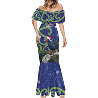 Personalized New Zealand Pukeko Christmas Mermaid Dress Meri Kirihimete Taniko Ponga Koru Blue LT14 - Polynesian Pride