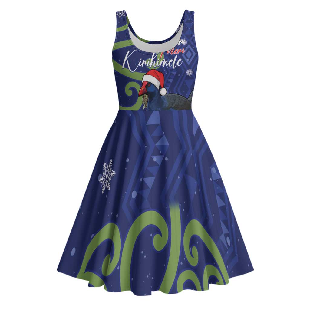 Personalized New Zealand Pukeko Christmas Midi Dress Meri Kirihimete Taniko Ponga Koru Blue LT14 Blue - Polynesian Pride