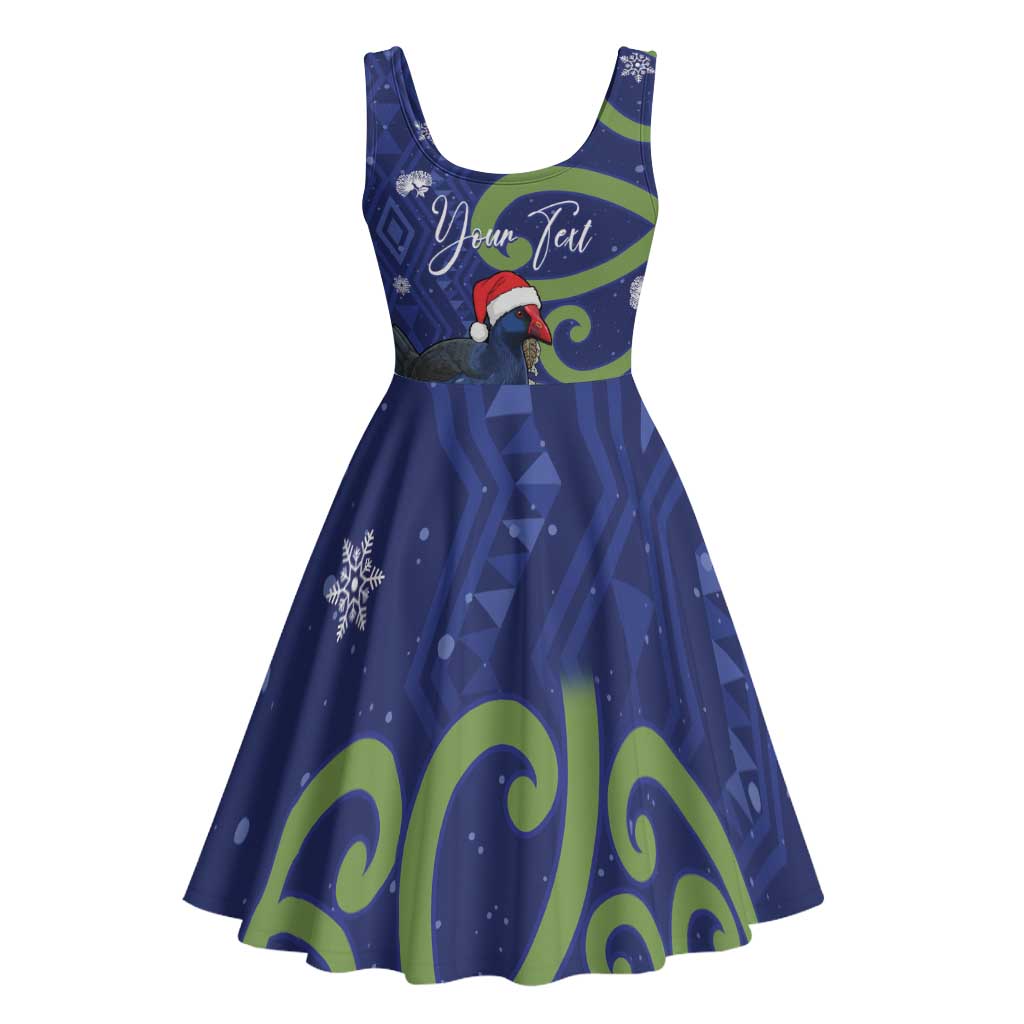 Personalized New Zealand Pukeko Christmas Midi Dress Meri Kirihimete Taniko Ponga Koru Blue LT14 - Polynesian Pride