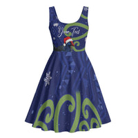 Personalized New Zealand Pukeko Christmas Midi Dress Meri Kirihimete Taniko Ponga Koru Blue LT14 - Polynesian Pride
