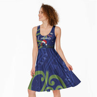 Personalized New Zealand Pukeko Christmas Midi Dress Meri Kirihimete Taniko Ponga Koru Blue LT14 - Polynesian Pride