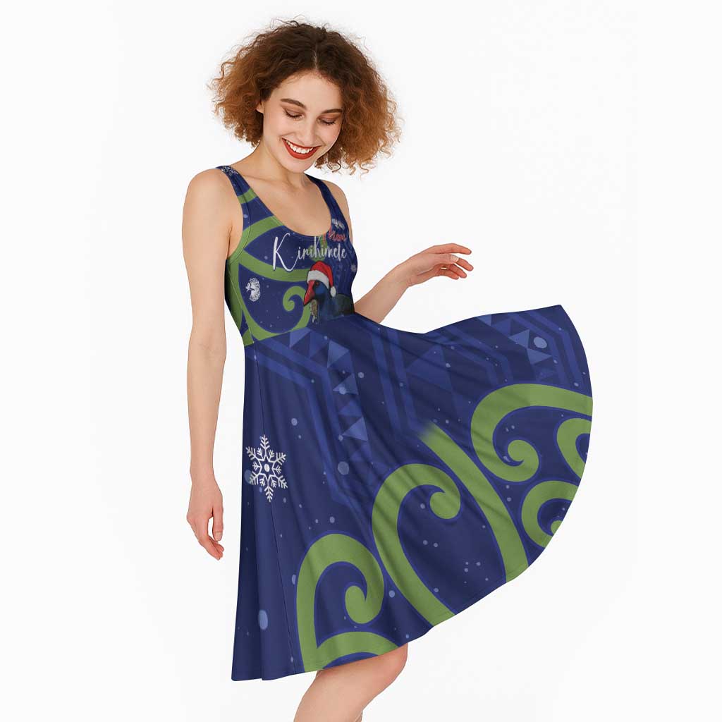Personalized New Zealand Pukeko Christmas Midi Dress Meri Kirihimete Taniko Ponga Koru Blue LT14 - Polynesian Pride