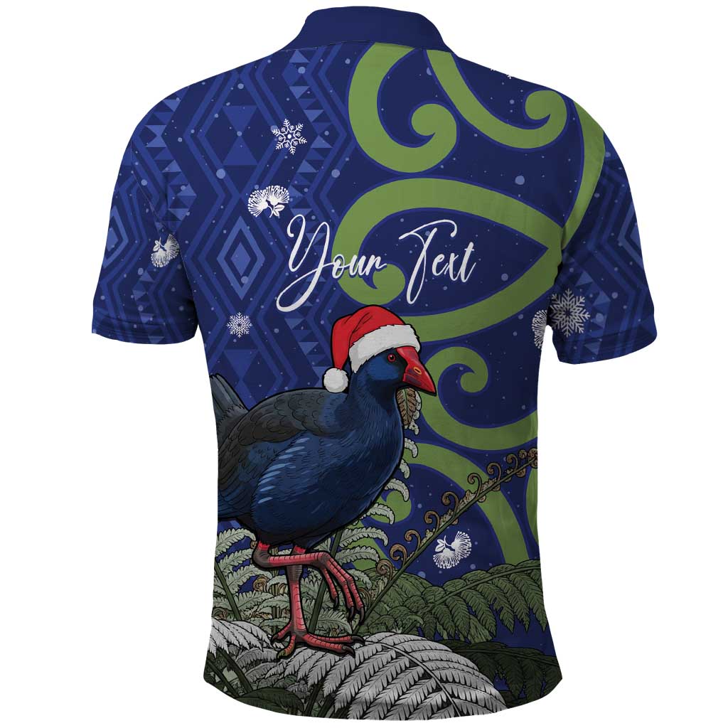 Personalized New Zealand Pukeko Christmas Polo Shirt Meri Kirihimete Taniko Ponga Koru Blue LT14 - Polynesian Pride