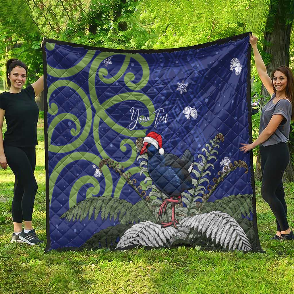 Personalized New Zealand Pukeko Christmas Quilt Meri Kirihimete Taniko Ponga Koru Blue - Polynesian Pride
