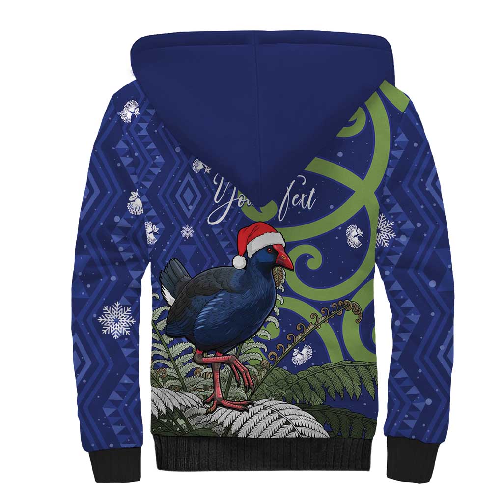Personalized New Zealand Pukeko Christmas Sherpa Hoodie Meri Kirihimete Taniko Ponga Koru Blue LT14 - Polynesian Pride
