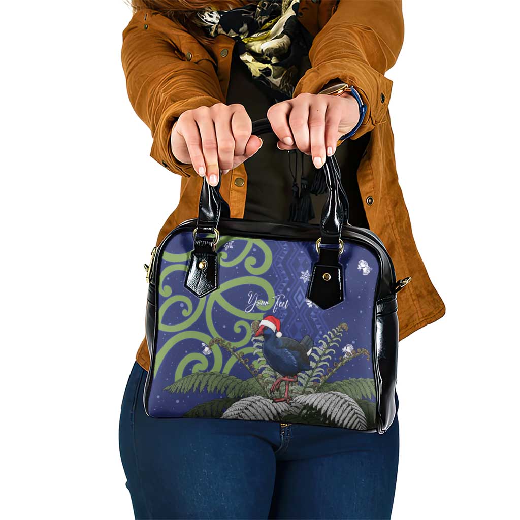 Personalized New Zealand Pukeko Christmas Shoulder Handbag Meri Kirihimete Taniko Ponga Koru Blue - Polynesian Pride