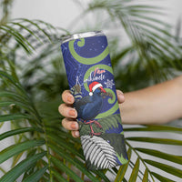 Personalized New Zealand Pukeko Christmas Skinny Tumbler Meri Kirihimete Taniko Ponga Koru Blue LT14 - Polynesian Pride