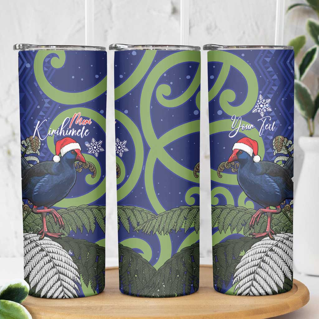 Personalized New Zealand Pukeko Christmas Skinny Tumbler Meri Kirihimete Taniko Ponga Koru Blue LT14 - Polynesian Pride