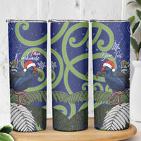 Personalized New Zealand Pukeko Christmas Skinny Tumbler Meri Kirihimete Taniko Ponga Koru Blue LT14 - Polynesian Pride
