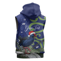 Personalized New Zealand Pukeko Christmas Sleeveless Zip Hoodie Meri Kirihimete Taniko Ponga Koru Blue LT14 - Polynesian Pride