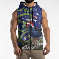 Personalized New Zealand Pukeko Christmas Sleeveless Zip Hoodie Meri Kirihimete Taniko Ponga Koru Blue LT14 - Polynesian Pride