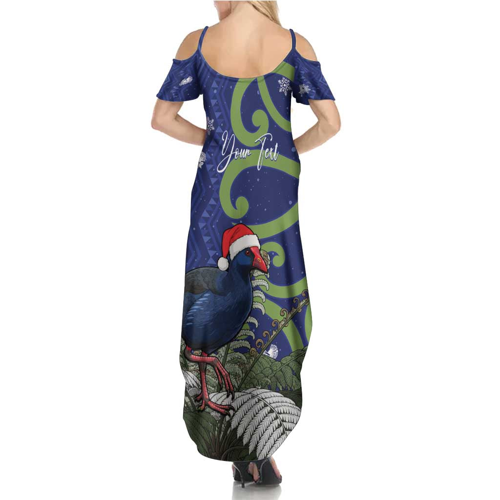 Personalized New Zealand Pukeko Christmas Summer Maxi Dress Meri Kirihimete Taniko Ponga Koru Blue LT14 - Polynesian Pride