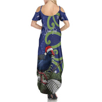 Personalized New Zealand Pukeko Christmas Summer Maxi Dress Meri Kirihimete Taniko Ponga Koru Blue LT14 - Polynesian Pride