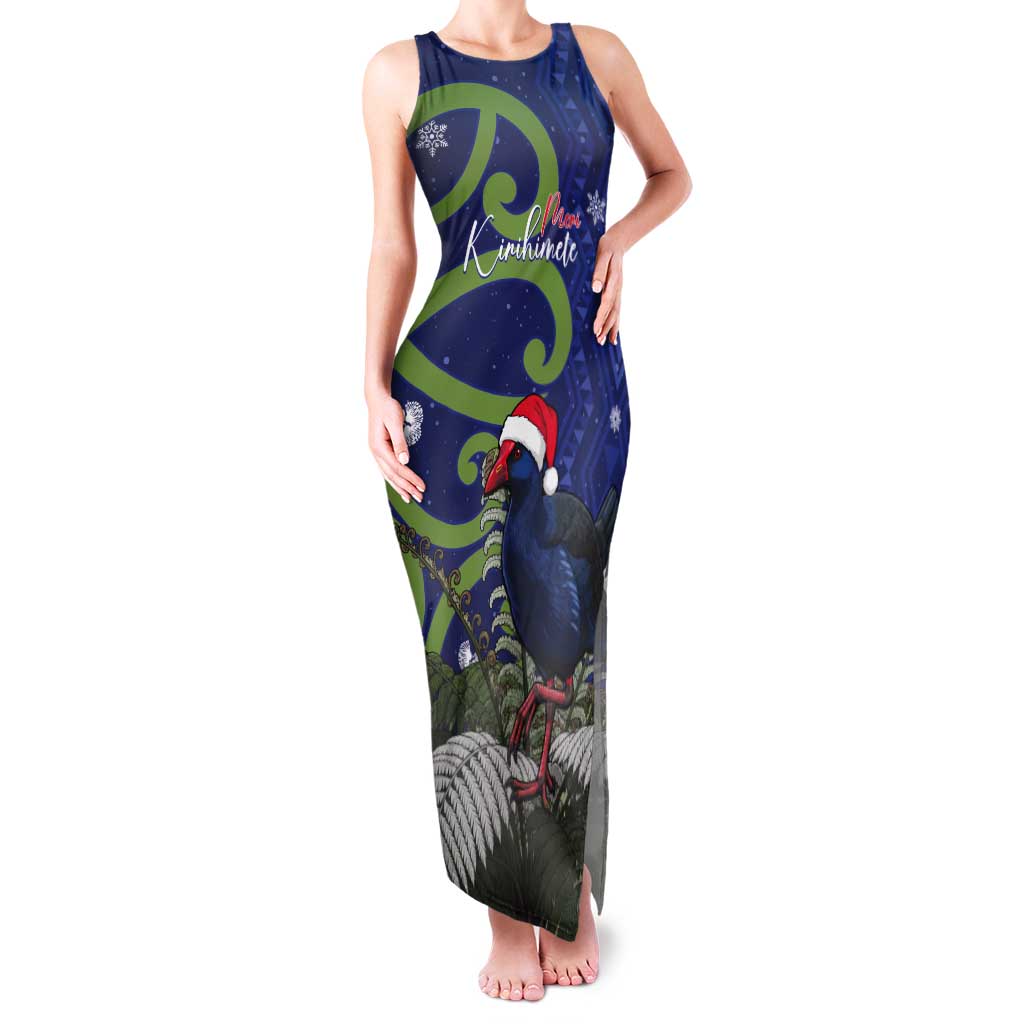 Personalized New Zealand Pukeko Christmas Tank Maxi Dress Meri Kirihimete Taniko Ponga Koru Blue LT14 Women Blue - Polynesian Pride