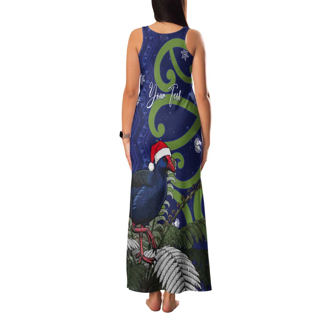 Personalized New Zealand Pukeko Christmas Tank Maxi Dress Meri Kirihimete Taniko Ponga Koru Blue LT14 - Polynesian Pride