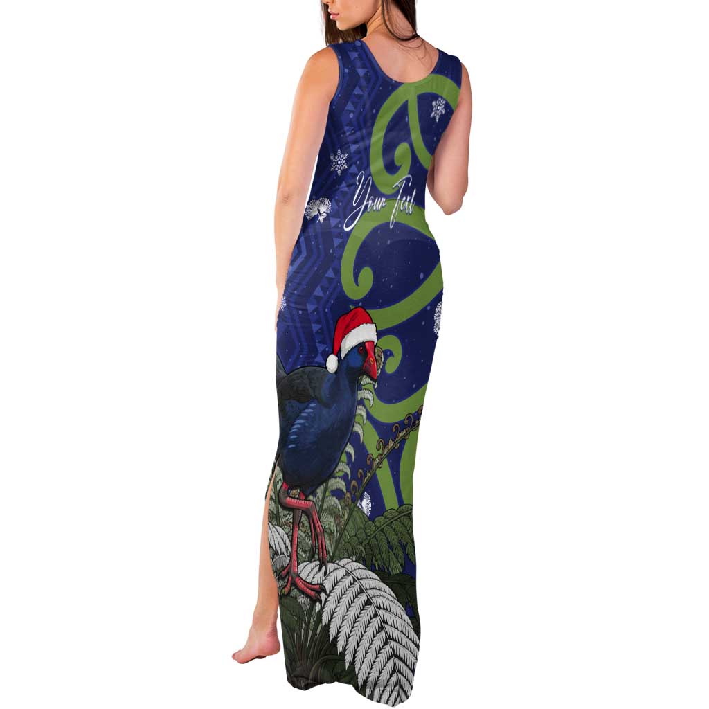 Personalized New Zealand Pukeko Christmas Tank Maxi Dress Meri Kirihimete Taniko Ponga Koru Blue LT14 - Polynesian Pride
