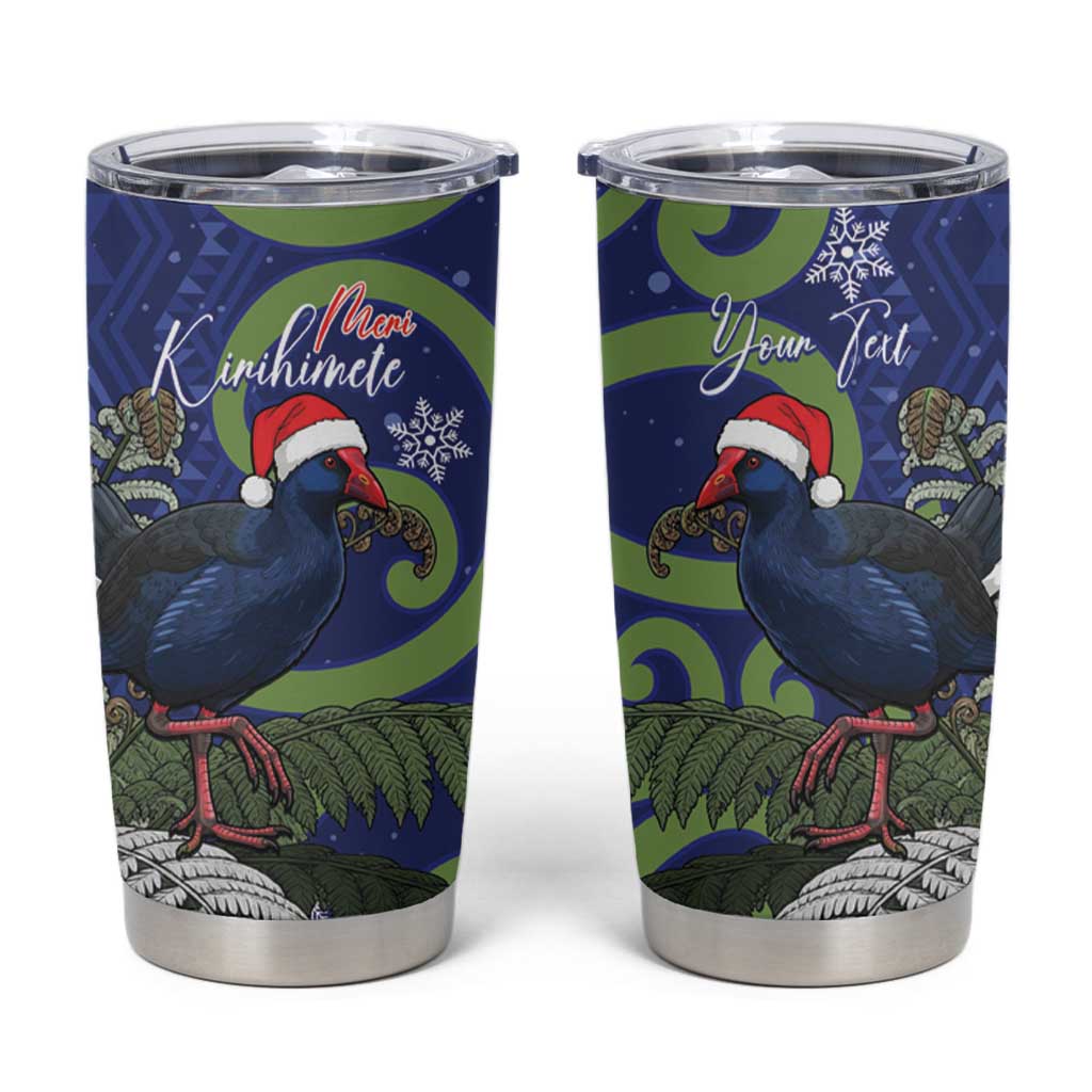 Personalized New Zealand Pukeko Christmas Tumbler Cup Meri Kirihimete Taniko Ponga Koru Blue LT14 Blue - Polynesian Pride