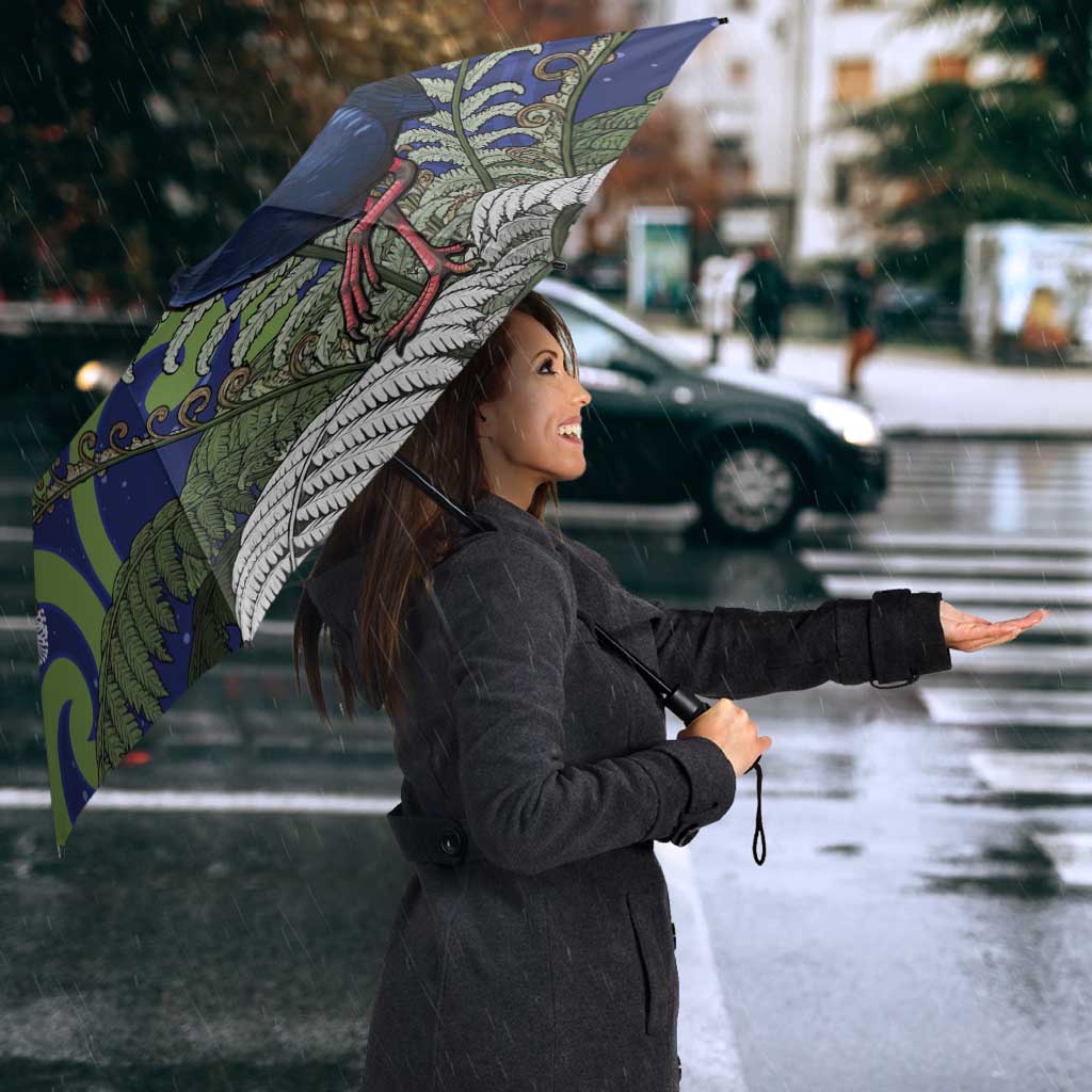 Personalized New Zealand Pukeko Christmas Umbrella Meri Kirihimete Taniko Ponga Koru Blue - Polynesian Pride